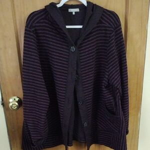 XXL Habitat Purple and Black Striped hooded Button Up Sweater
